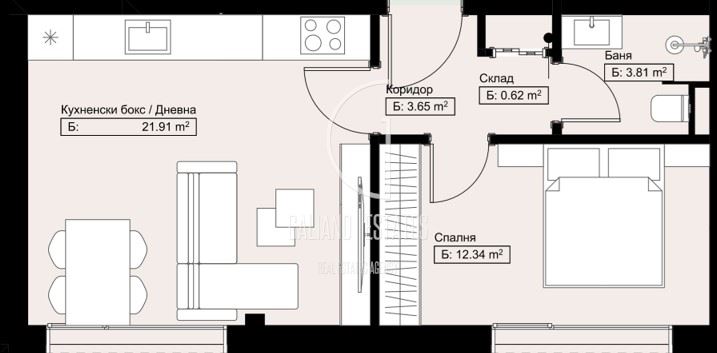 Двустаен апартамент с двор в кв. Обеля - 0